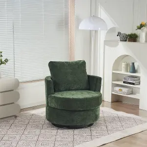 Chenille Swivel Armchair with Back Cushion Pillow Thick Foam Pad, Green