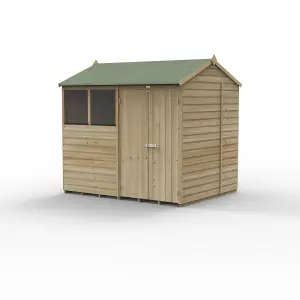 Forest Garden Beckwood Shiplap 8x6 ft Reverse apex Natural timber Wooden Pressure treated 2 door Shed with floor & 2 windows - Assembly service included