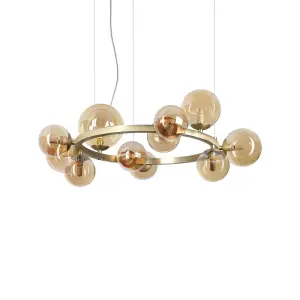 Ideal Lux Perlage 11 Light Globe Pendant Ceiling Light Brass