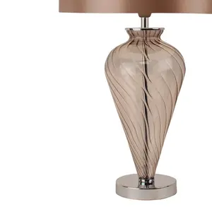 Pair Of Clear Glass Table Lamps With Grey Fabric Shades (Set of 2) Mocha / Mocha