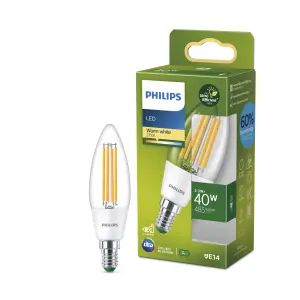 Philips E14 2.3W 485lm Glass Candle Warm white LED Light bulb