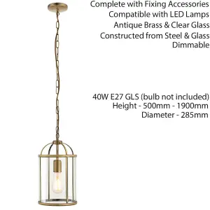 Hanging Ceiling Pendant Light Brass & Glass Lantern Box Shade Lamp Bulb Holder