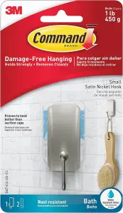 Command Bath Small Hook Satin Nickel Bath33-SN