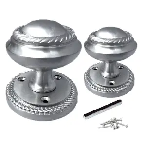 Door Knobs Round Georgian Roped Mortice Knob - Silver Satin 62mm