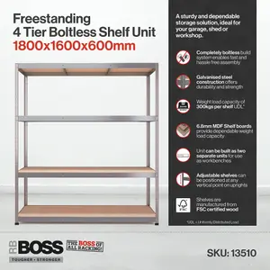 RB BOSS Garage Shelving Unit 4 Shelf MDF Galvanised Steel (H)1800mm (W)1600mm (D)600mm