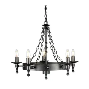 Elstead Warwick 5 Light Chandelier Graphite Black Finish, E14