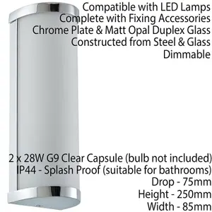 2 PACK IP44 Bathroom Wall Light Chrome & Frosted Glass Modern Twin Curved Lamp