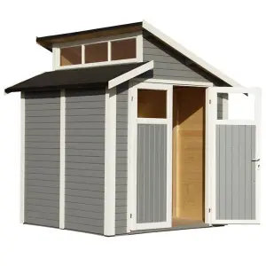 7 X 7 Skylight Shed - Double Doors - 19mm Tongue + Groove Walls, Floor + Roof - Painted Light Grey