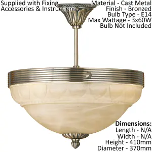 Ceiling Pendant & 2x Matching Wall Lights Bronze Alabaster Glass Vintage Lamp