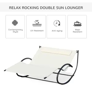 Outsunny Hammock Chair Sun Bed Rock Seat w/ Metal Texteline W/ Pillow Cream