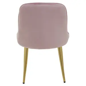 Interiors by Premier Dusky Pink Velvet Dining Chair, Mid-Century Modern Pink and Gold Velvet Dining Chairs, Luxury Dining Chair