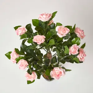 Homescapes Pink Potted Rose Tree Artificial Plant with lifelike green leaves and single trunk, 90 cm