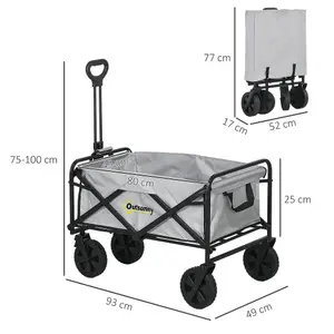 Outsunny Folding Outdoor Storage Trolley Cart Bag Telescopic Handle Brakes Grey