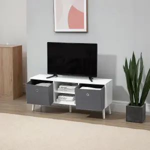 HOMCOM Modern TV Cabinet Stand w/ Shelves & Drawers, Bedroom White & Grey