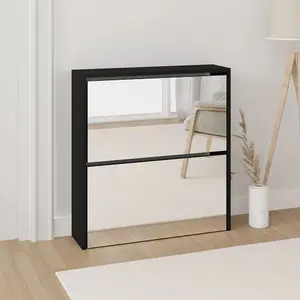 Berkfield Shoe Cabinet with Mirror 2-Layer Black 63x17x67 cm