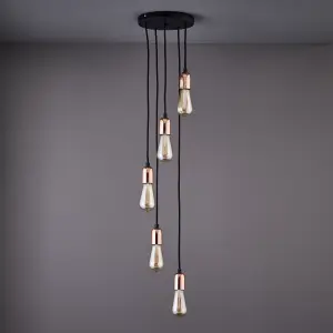 Colours Detroit Pendant Matt Steel Black Antique brass effect 5 Lamp Ceiling light