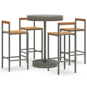 5 Piece Garden Bar Set Grey Poly Rattan&Solid Wood Acacia