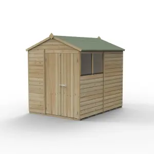 Forest Garden Beckwood Shiplap 8x6 ft Apex Natural timber Wooden Pressure treated 2 door Shed with floor & 2 windows - Assembly service included