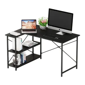 L-Shaped Desk (120 or 140cm x 90cm) Corner Desk with Adjustable Shelves by Aliff Black Carbon Fibre / 74cm H x 120cm W x 90cm D