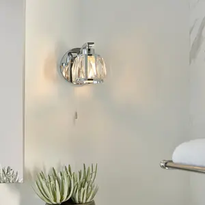 Luminosa Ria Bathroom Metal Wall Lamp, Chrome Plate, Crystal Glass, IP44