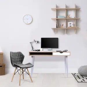 Nautilus Designs Oak Computer Desk with White Frame, Drawer & Open Storage Compartment