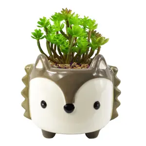 10cm Ceramic Grey Fox Planter Desktop Office Plant