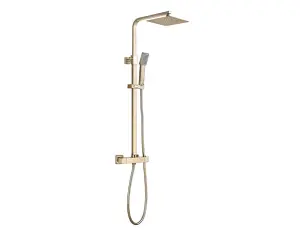 Aquarius Square Thermostatic Adjustable Overhead Shower and Kit Brushed Brass