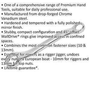 10mm and 13mm Double Ended Offset Ring Spanner - Stubby Handle Wrench for Tight Spaces