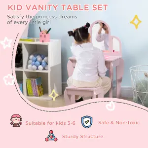 HOMCOM Kids Dressing Table Set Kids Vanity Set w/ Drawer, Mirror - Pink