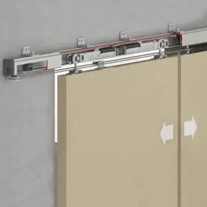 DecorAndDecor Double Symmetric Synchronised Sliding Door Gear Kit - 120Kg Max Door - 6000mm Track - Both Way Soft Close