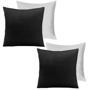 Sienna 2 x Matte Velvet Filled Cushion Covers Soft Zip, Black - 45 x 45cm