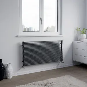 Agadon Aurora Horizontal Designer Radiator 600 x 1200 mm Anthracite - 3481 BTU - 10 Years Guarantee