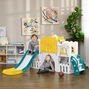 AIYAPLAY 7 in 1 Toddler Slide with Basketball Hoop, for 1-3 Years, Yellow