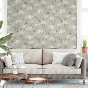 Arthouse Lily Floral Natural Wallpaper