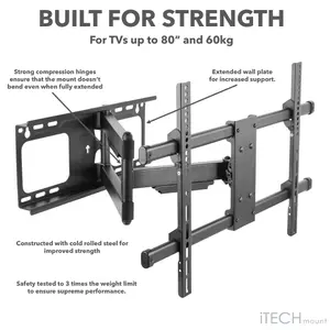 iTech Mount 37" to 80" Full Motion Heavy Duty Double Arm TV Wall Mount Bracket