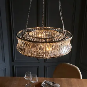 Luminosa Vittoria Pendant Ceiling Light Bright Nickel Plate, Crystal And Clear Glass