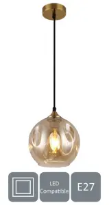 HARPER LIVING Pendant Ceiling Light, Champagne Finish, Dome Shade, Adjustable Height