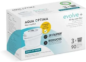 Aqua Optima EPS319 Optima, Evolve+ 3 Pack (3 Months Supply) Water Filter Cartridge Compatible With Brita, Maxtra+ & Perfectfit, White