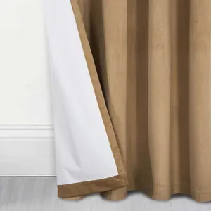 Homescapes Thermal 100% Blackout Beige Velvet Curtains, 168 x 183 cm (66" x 72")