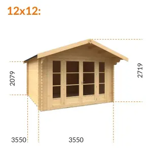 12ft x 12ft (3550mm x 3550mm) Horsforth "The Connecticut" 44mm Log Cabin With 2 Windows