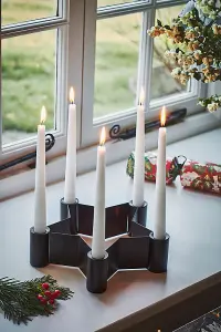 Star Shaped Centrepiece Dinner Candle Holder - Mild Steel - L25 x W25 x H7 cm - Black