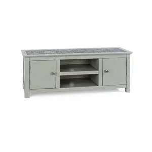 Perth 2 door wide TV unit, grey with stone insert top