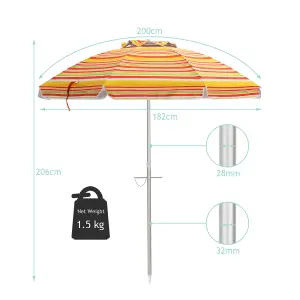 Costway 2M Patio Beach Umbrella Portable Sunshade Umbrella UPF 50+ with Sand Anchor