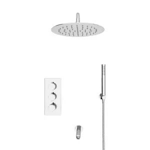 Nes Home Round 3 Way Concealed Thermostatic Shower Mixer Valve Shower Head Handset Bath Spout Set Chrome