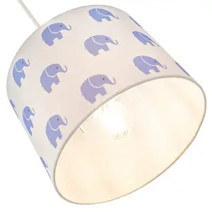 Blue Elephants Children's/Kids White Cotton Fabric Bedroom Lamp or Pendant Shade