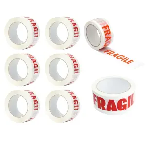 72 Rolls 50mm x 66m Printed Fragile Tape Easy Tear Water Resistant Perfect For Sealing Packages