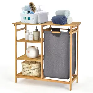 Costway Bamboo Laundry Hamper Stand 3-tier Laundry Organizer with Removable Sliding Bag