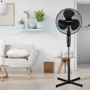 Schallen 16" Electric Oscillating Floor Standing Tall Pedestal Air Cooling Fan in BLACK