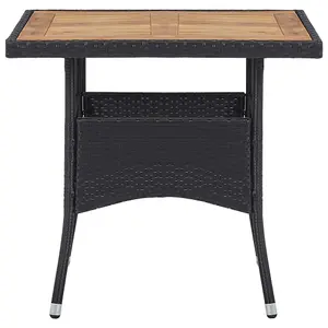 Berkfield Outdoor Dining Table Black Poly Rattan and Solid Acacia Wood