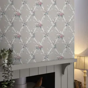 Laura Ashley Elwyn Grey Floral Smooth Wallpaper Sample